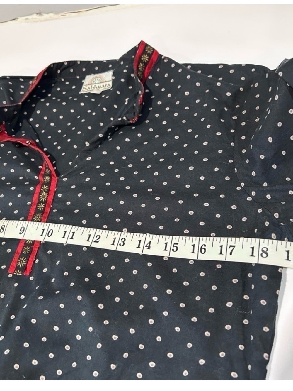 Sabhyata Navy Polka Dot Top with Pink Trim - Picture 15 of 15